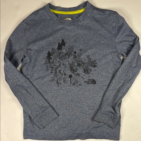 The‎ North Face Boys’ Blue Long Sleeve Performance Graphic Logo Tee size S 7/8 - Picture 1 of 5